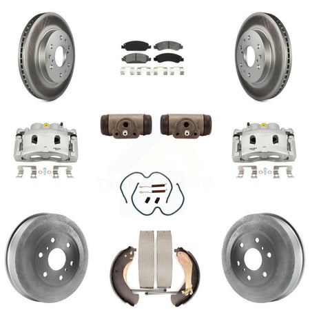 Front Rear Brake Caliper Coat Rotor Drum Semi-Metallic Pad Shoes Cylinder Kit (11Pc) For KCG-100343S