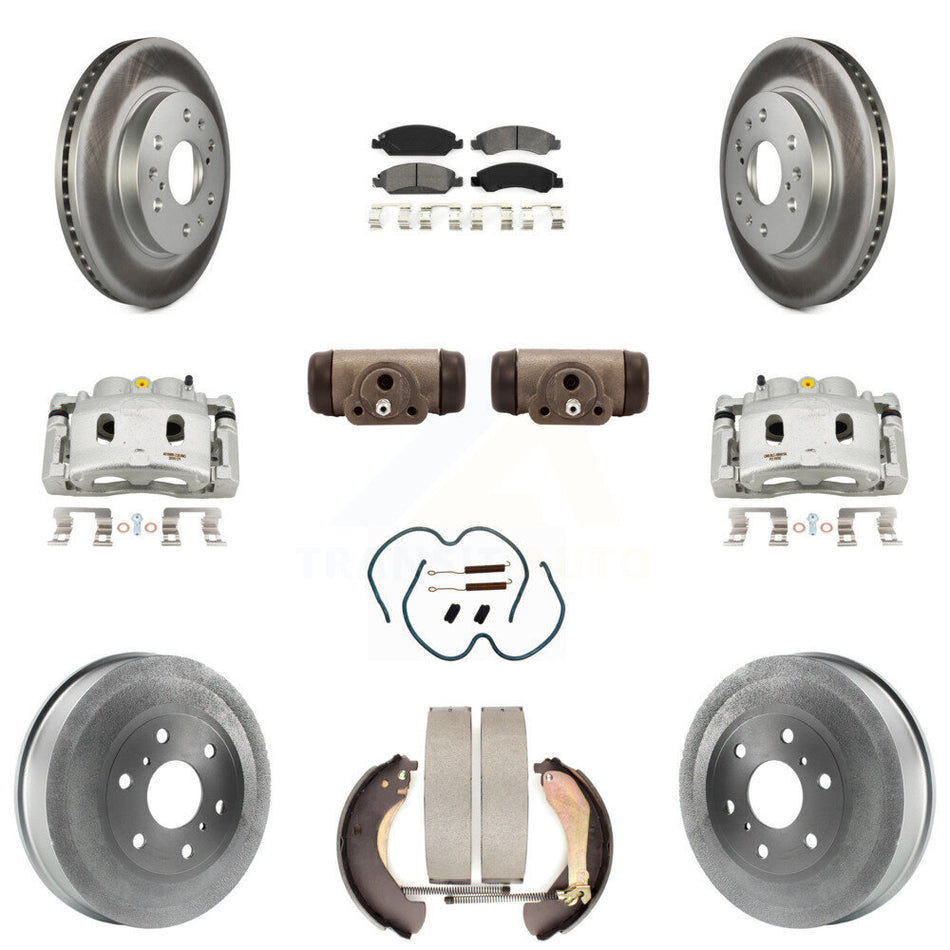 Front Rear Brake Caliper Coat Rotor Drum Semi-Metallic Pad Shoes Cylinder Kit (11Pc) For KCG-100343S