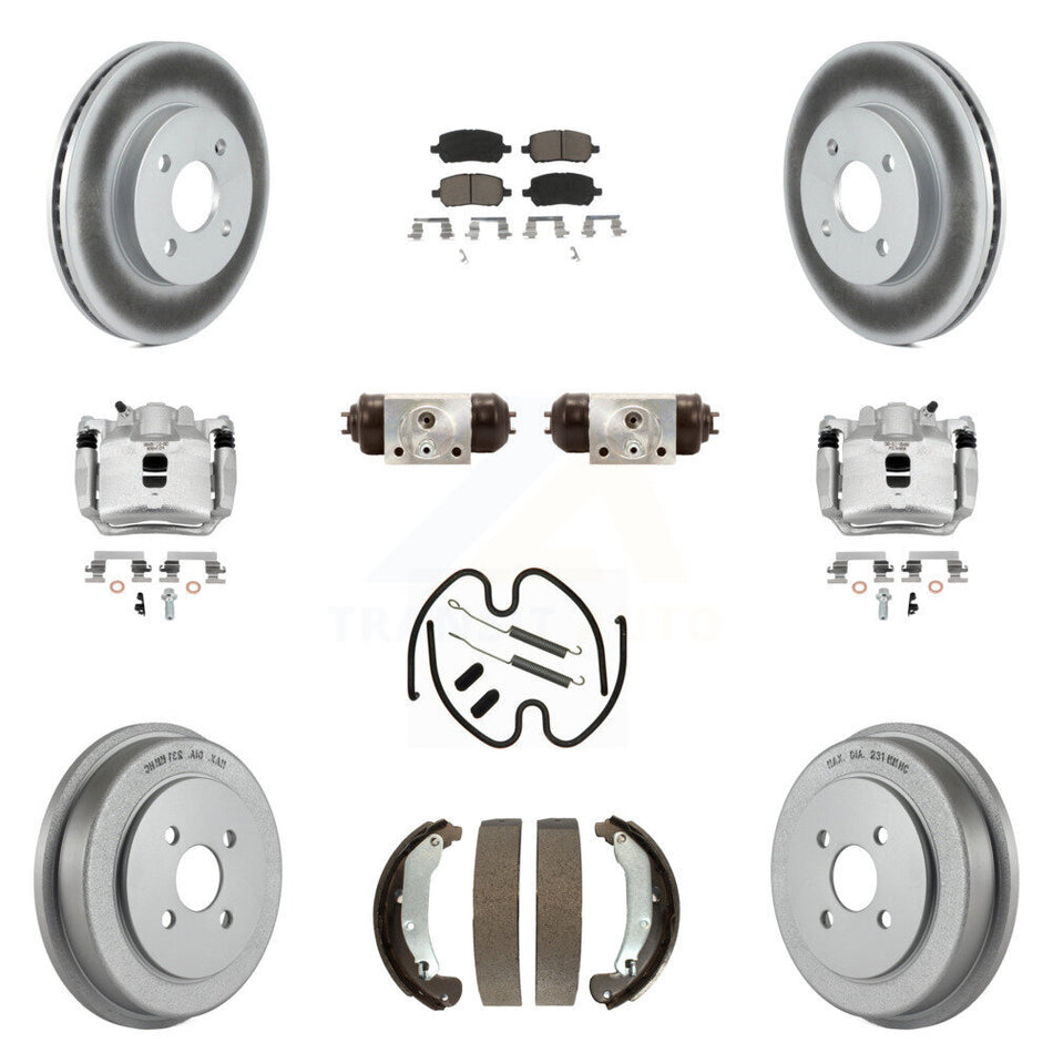 Front Rear Brake Caliper Coat Rotor Drum Ceramic Pad Shoe Cylinder Kit (11Pc) For Saturn KCG-100344C