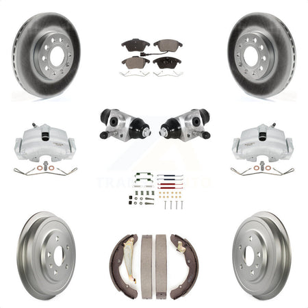 Front Rear Brake Caliper Coated Rotor Drum Semi-Metallic Pad Shoes Cylinder Hardware Kit (11Pc) For Volkswagen Jetta 2.5L with rear brakes With 288mm Diameter KCG-100344P by Transit Auto