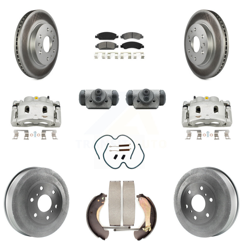 Front Rear Brake Caliper Coat Rotor Drum Semi-Metallic Pad Shoes Cylinder Kit (11Pc) For KCG-100344S