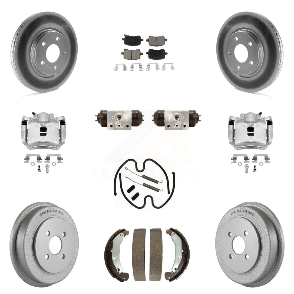 Front Rear Disc Brake Caliper Coated Rotor Drum Ceramic Pad Shoe Cylinder Kit (11Pc) For KCG-100345C