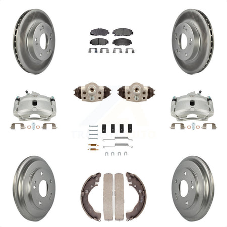 Front Rear Disc Brake Caliper Coated Rotors Drums Ceramic Pads Shoes Wheel Cylinders And Hardware Kit (11Pc) For Honda Civic KCG-100345T by Transit Auto