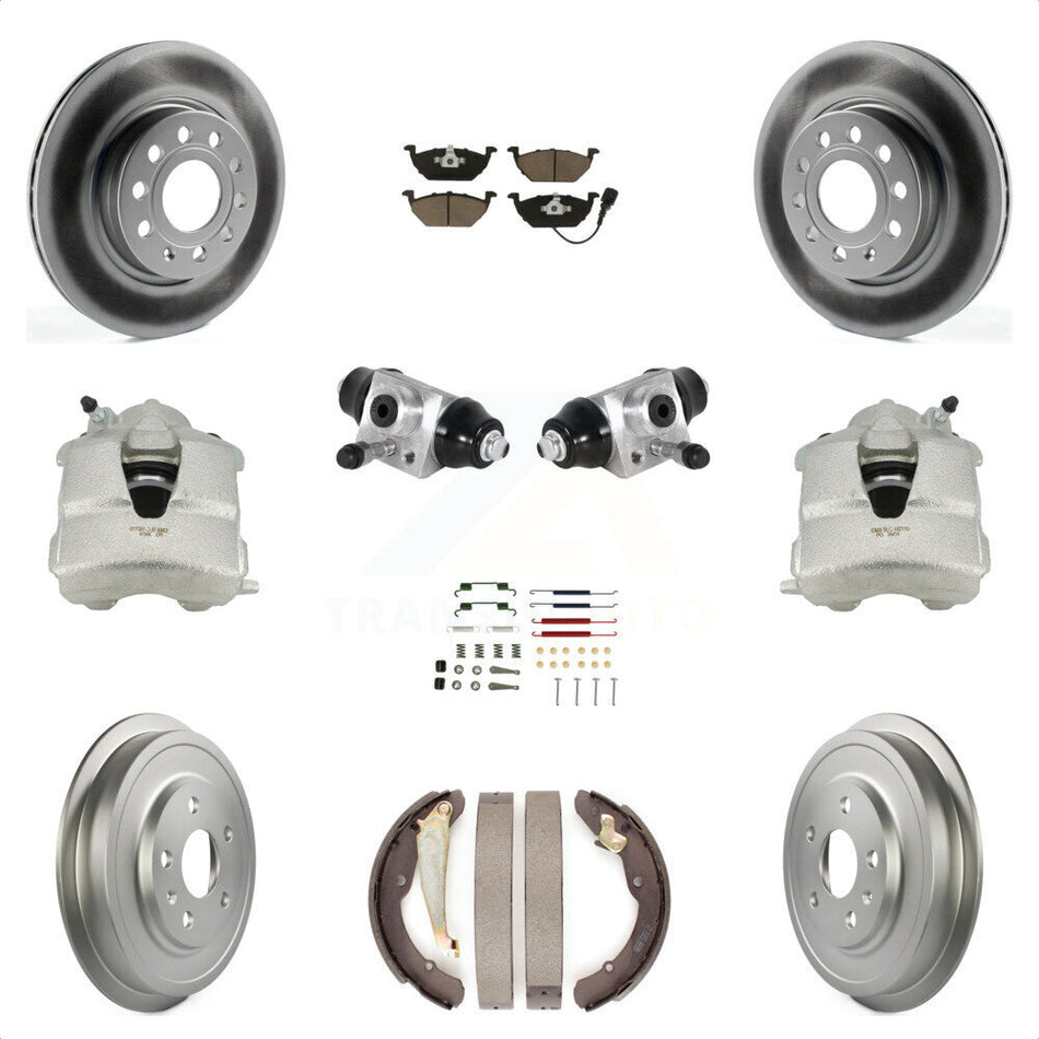 Front Rear Disc Brake Caliper Coated Rotors Drums Ceramic Pads Shoes Wheel Cylinders And Hardware Kit (11Pc) For Volkswagen Jetta With 280mm Diameter Rotor KCG-100346C by Transit Auto