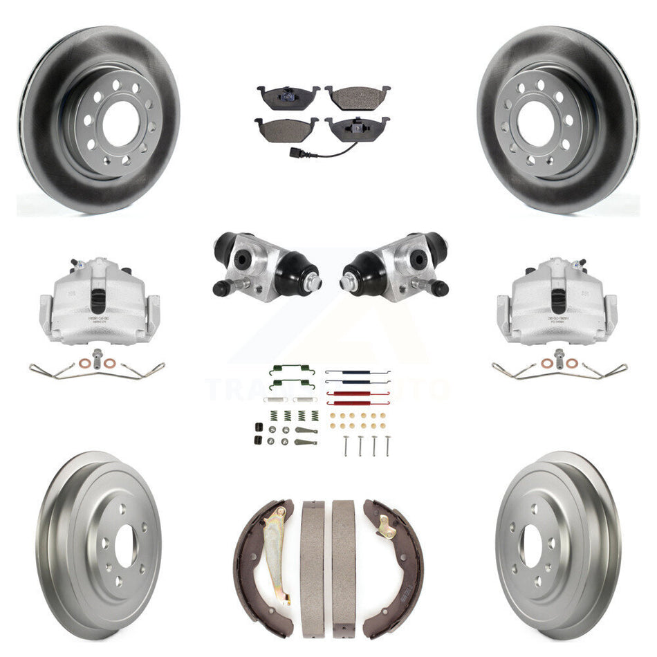Front Rear Brake Caliper Coated Rotor Drum Semi-Metallic Pad Shoes Cylinder Hardware Kit (11Pc) For Volkswagen Jetta 2.5L with rear brakes With 280mm Diameter KCG-100346P