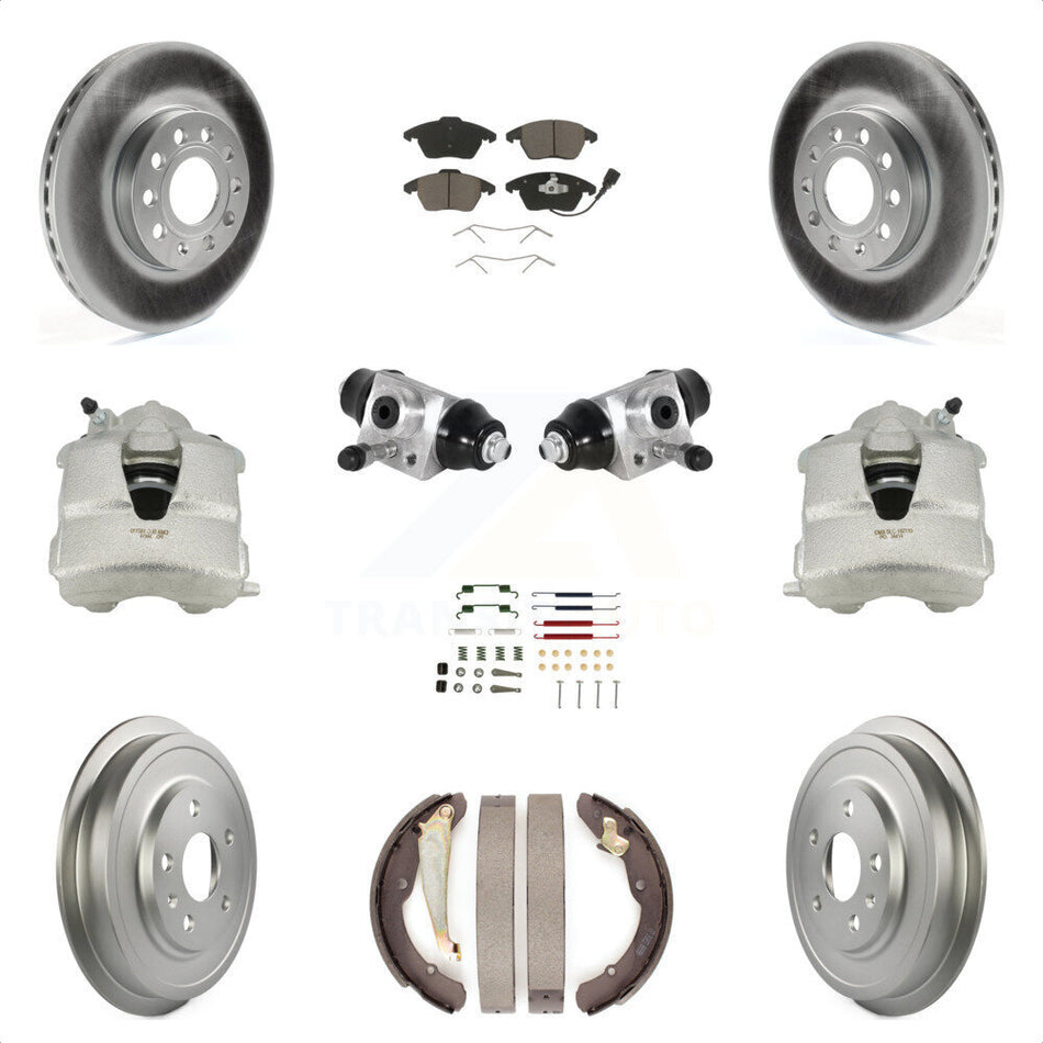 Front Rear Disc Brake Caliper Coated Rotors Drums Ceramic Pads Shoes Wheel Cylinders And Hardware Kit (11Pc) For Volkswagen Jetta With 288mm Diameter Rotor KCG-100348C by Transit Auto