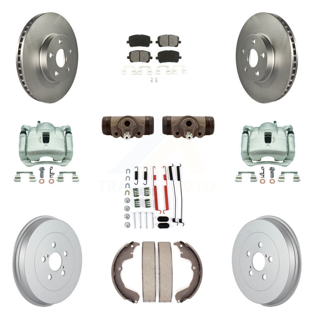 Front Rear Brake Caliper Coat Rotor Drum Semi-Metallic Pad Shoes Cylinder Kit (11Pc) For KCG-100348S