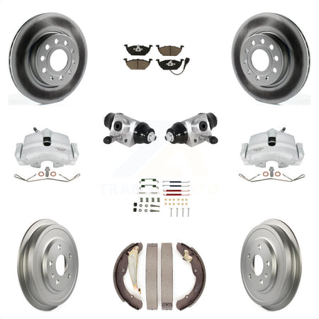 Front Rear Brake Caliper Coated Rotor Drum Ceramic Pad Shoes Cylinder Hardware Kit (11Pc) For 11-12 Volkswagen Jetta 2.5L with rear brakes With 280mm Diameter KCG-100349C by Transit Auto