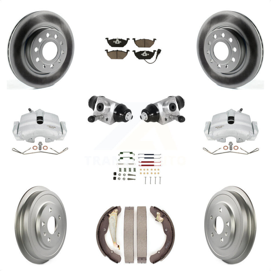 Front Rear Brake Caliper Coated Rotor Drum Ceramic Pad Shoes Cylinder Hardware Kit (11Pc) For 11-12 Volkswagen Jetta 2.5L with rear brakes With 280mm Diameter KCG-100349C by Transit Auto