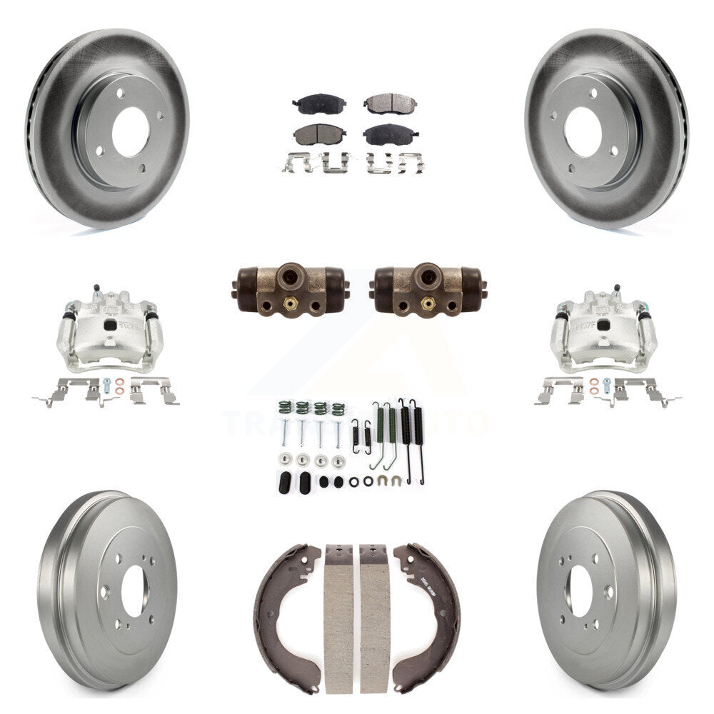 Front Rear Brake Caliper Coat Rotor Drum Semi-Metallic Pad Shoes Cylinder Kit (11Pc) For KCG-100349P