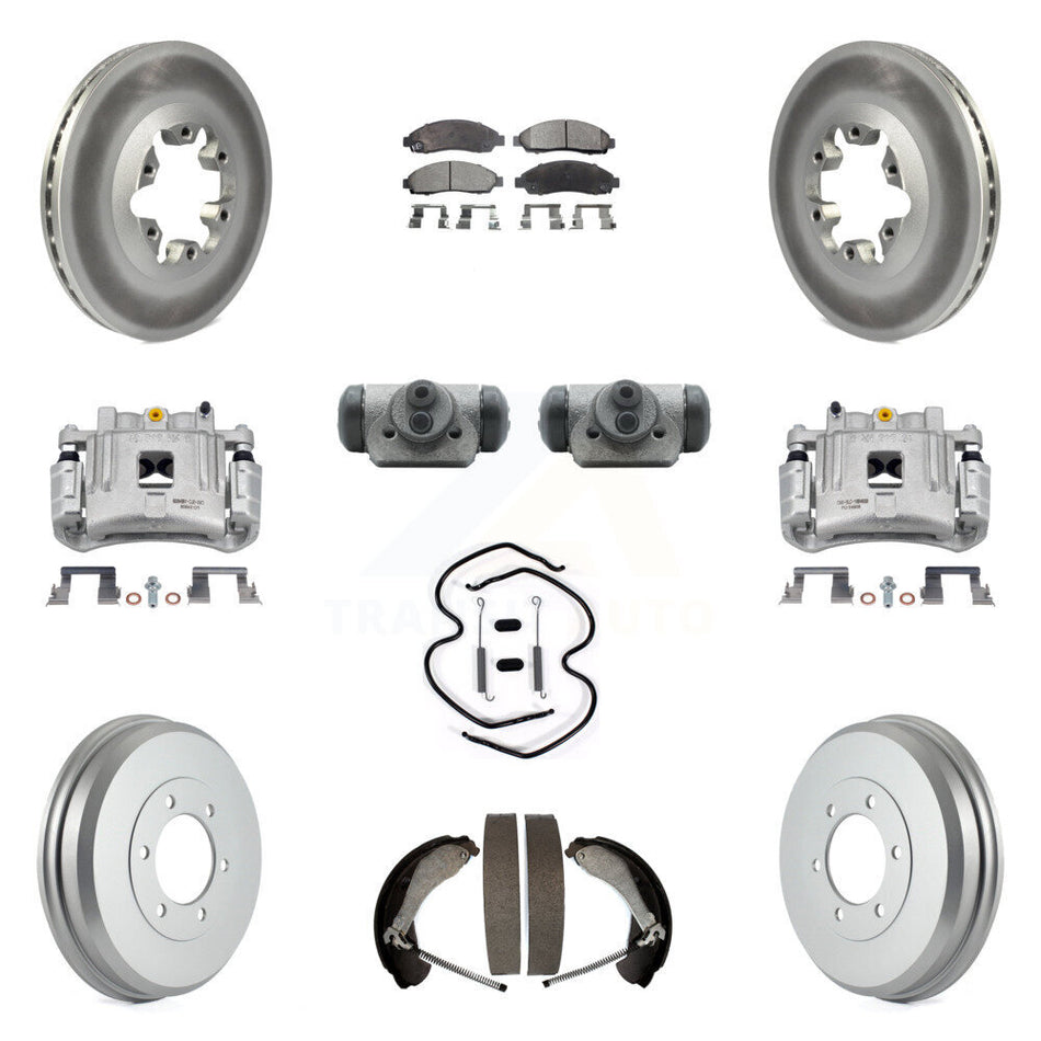 Front Rear Brake Caliper Coated Rotor Drum Ceramic Pad Shoes Cylinder Kit (11Pc) For GMC KCG-100351T