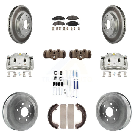 Front Rear Brake Caliper Coated Rotor Drum Ceramic Pad Shoes Cylinder Kit (11Pc) For GMC KCG-100352T