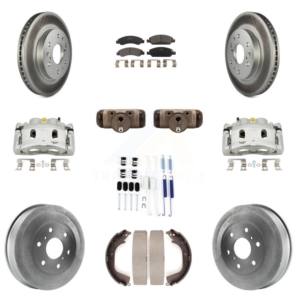 Front Rear Brake Caliper Coated Rotor Drum Ceramic Pad Shoes Cylinder Kit (11Pc) For GMC KCG-100353T