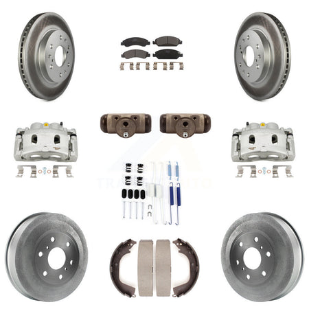 Front Rear Brake Caliper Coated Rotor Drum Ceramic Pad Shoes Cylinder Kit (11Pc) For GMC KCG-100353T