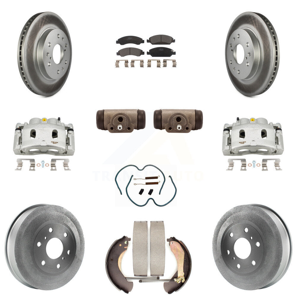 Front Rear Brake Caliper Coated Rotor Drum Ceramic Pad Shoe Cylinder Kit (11Pc) For 1500 KCG-100354T