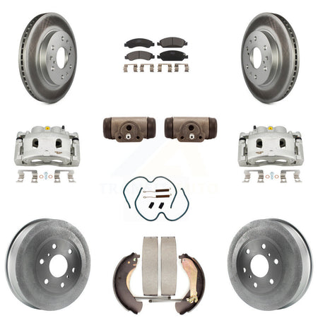 Front Rear Brake Caliper Coated Rotor Drum Ceramic Pad Shoe Cylinder Kit (11Pc) For 1500 KCG-100354T