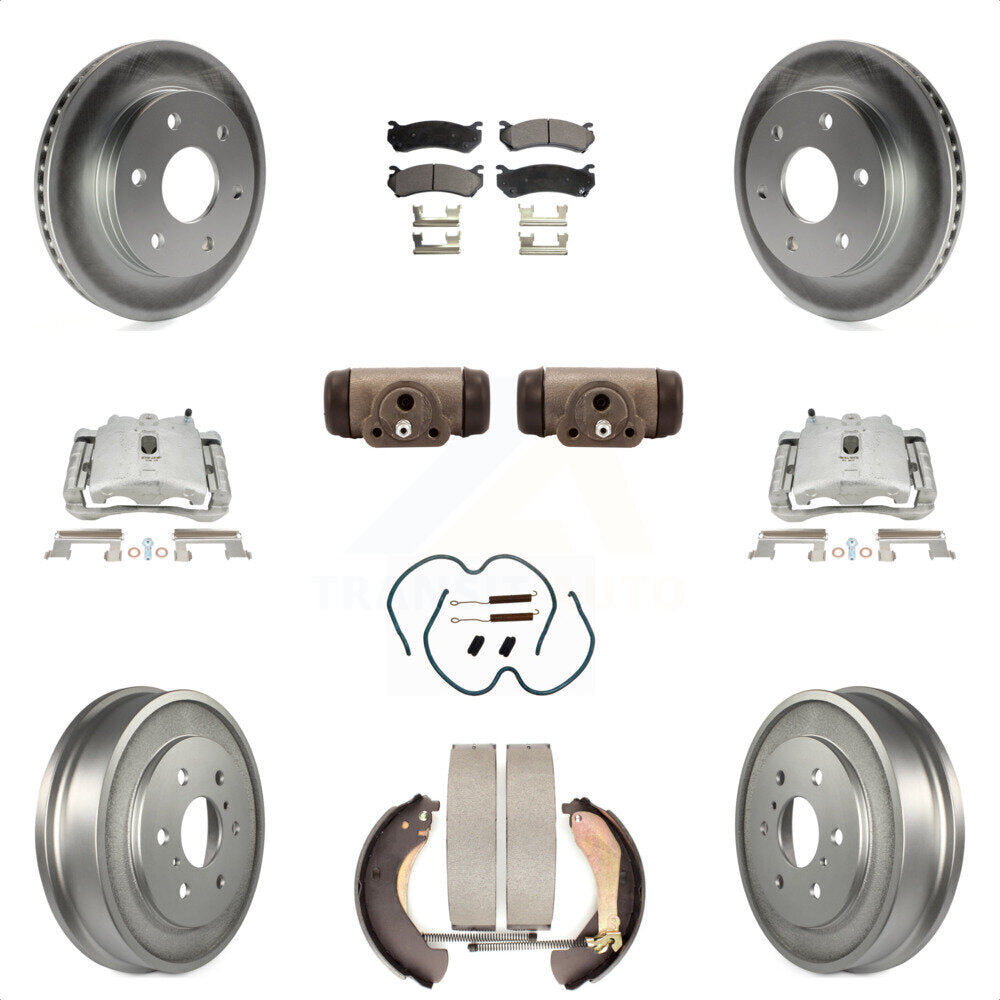 Front Rear Disc Brake Caliper Coated Rotor Drum Semi-Metallic Pad Shoes Wheel Cylinder And Hardware Kit (11Pc) For Chevrolet Silverado 1500 GMC Sierra Classic With 7000 Lb GVW KCG-100356P by Transit Auto