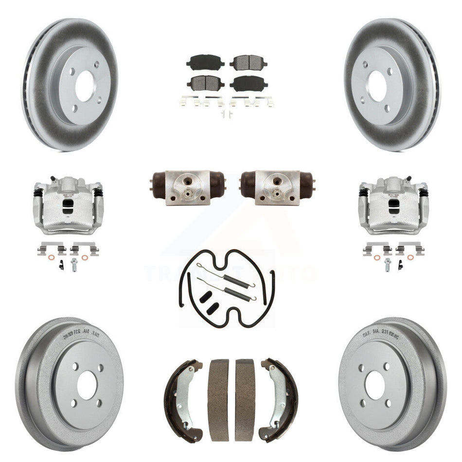 Front Rear Brake Caliper Coat Rotor Drum Semi-Metallic Pad Shoes Cylinder Kit (11Pc) For KCG-100358S