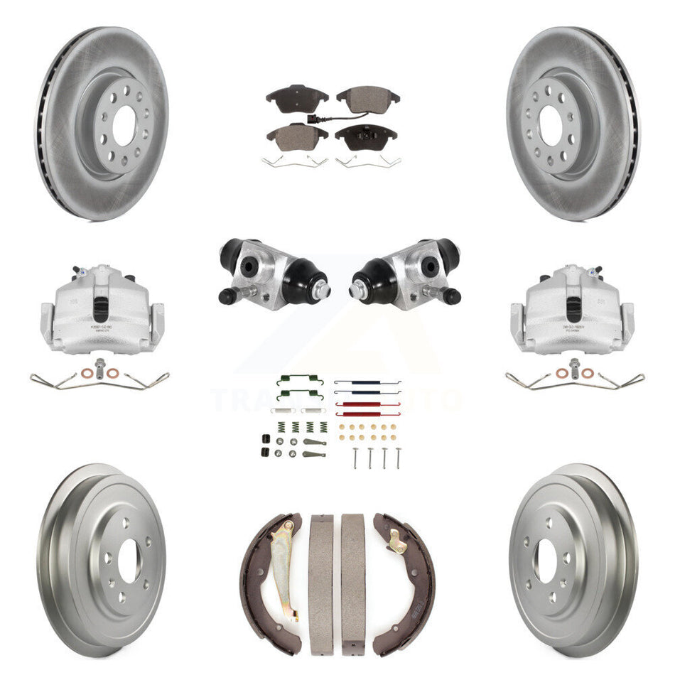 Front Rear Brake Caliper Coated Rotor Drum Ceramic Pad Shoes Cylinder Hardware Kit (11Pc) For 11-12 Volkswagen Jetta 2.5L with rear brakes With 312mm Diameter KCG-100360T