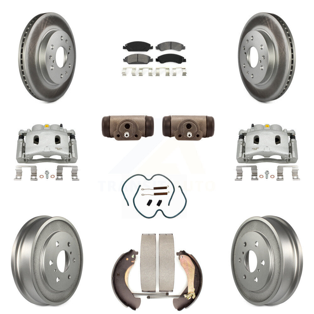 Front Rear Brake Caliper Coat Rotor Drum Semi-Metallic Pad Shoes Cylinder Kit (11Pc) For KCG-100361S
