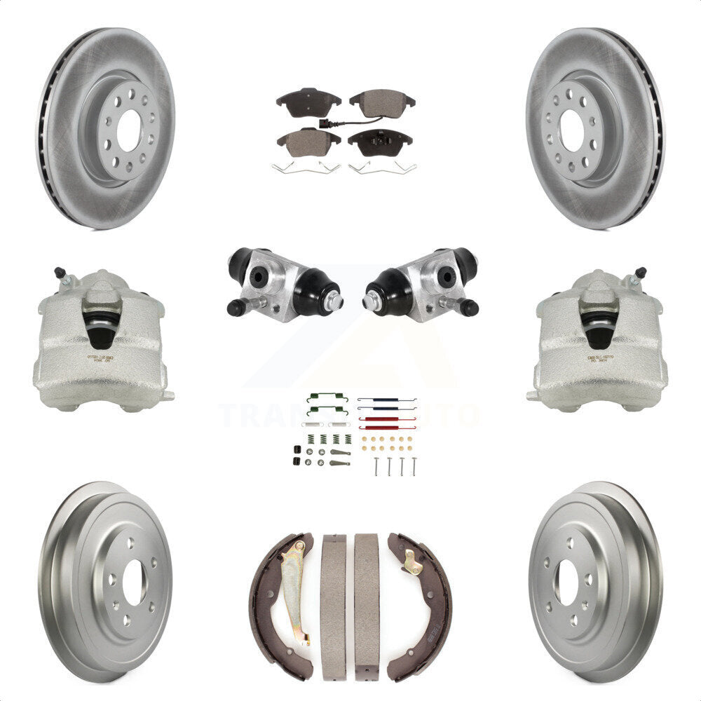 Front Rear Disc Brake Caliper Coated Rotors Drums Ceramic Pads Shoes Wheel Cylinders And Hardware Kit (11Pc) For Volkswagen Jetta With 312mm Diameter Rotor KCG-100361T by Transit Auto