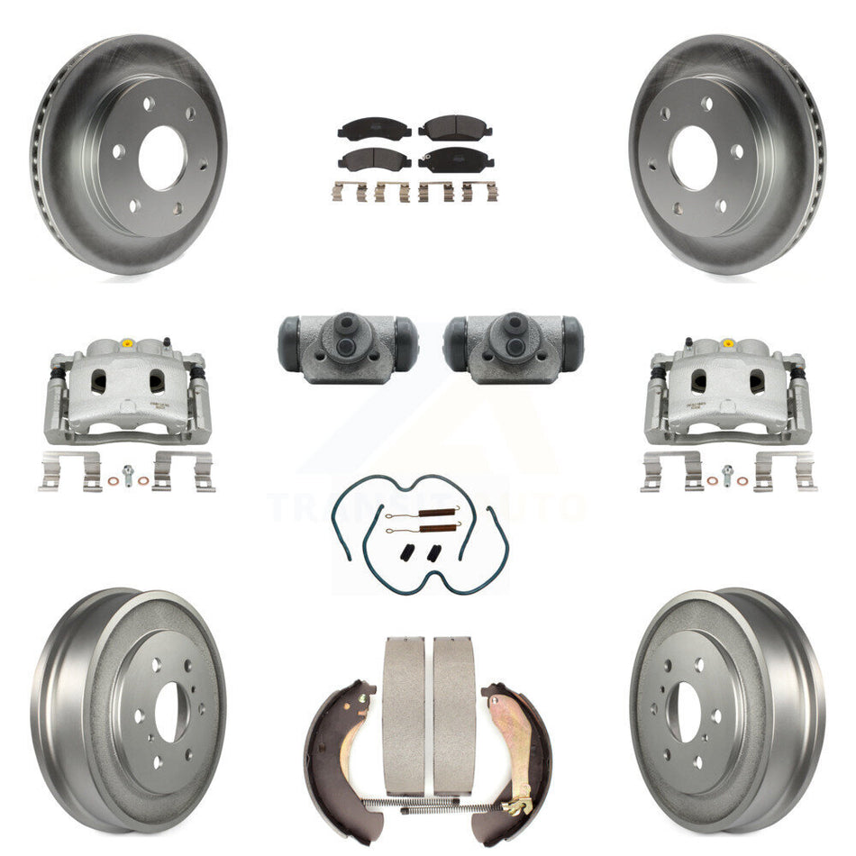 Front Rear Brake Caliper Coat Rotor Drum Semi-Metallic Pad Shoes Cylinder Kit (11Pc) For KCG-100362P
