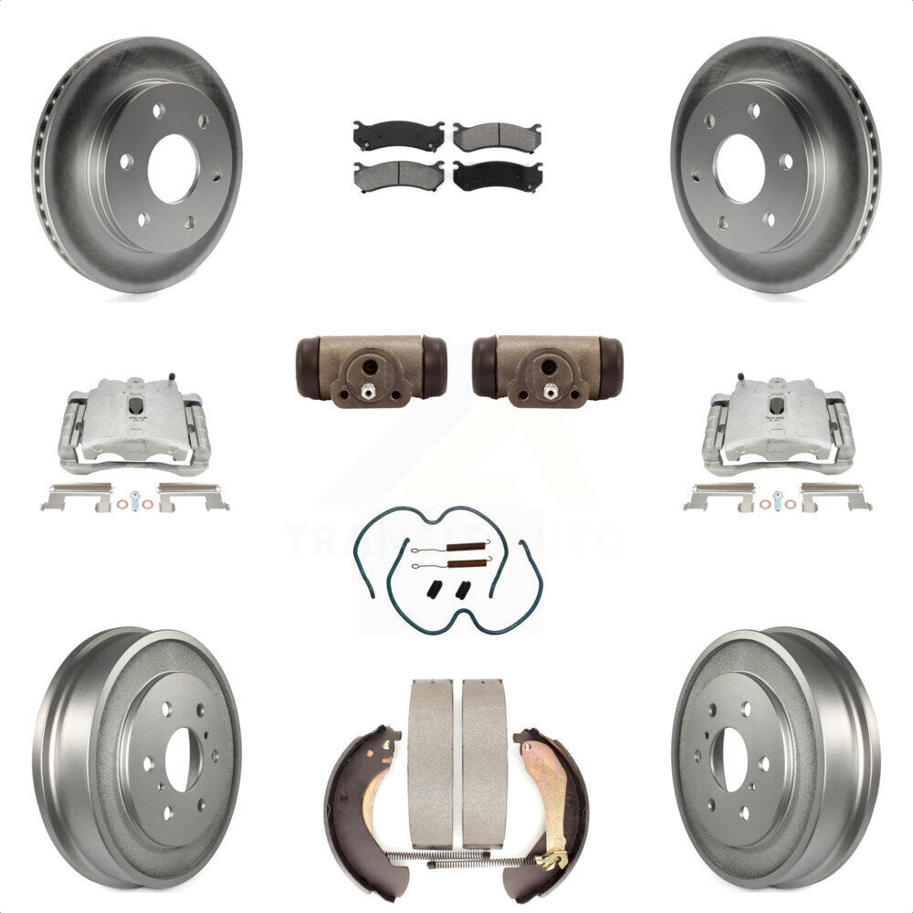 Front Rear Disc Brake Caliper Coated Rotor Drum Semi-Metallic Pad Shoes Wheel Cylinder And Hardware Kit (11Pc) For Chevrolet Silverado 1500 GMC Sierra Classic With 7000 Lb GVW KCG-100363S by Transit Auto