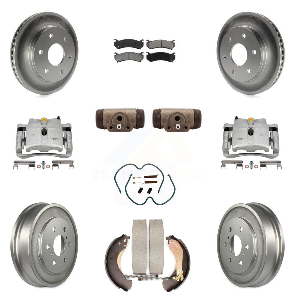 Front Rear Disc Brake Caliper Coated Rotor Drum Semi-Metallic Pad Shoes Wheel Cylinder And Hardware Kit (11Pc) For Chevrolet Silverado 1500 GMC Sierra Classic With 7000 Lb GVW KCG-100363S