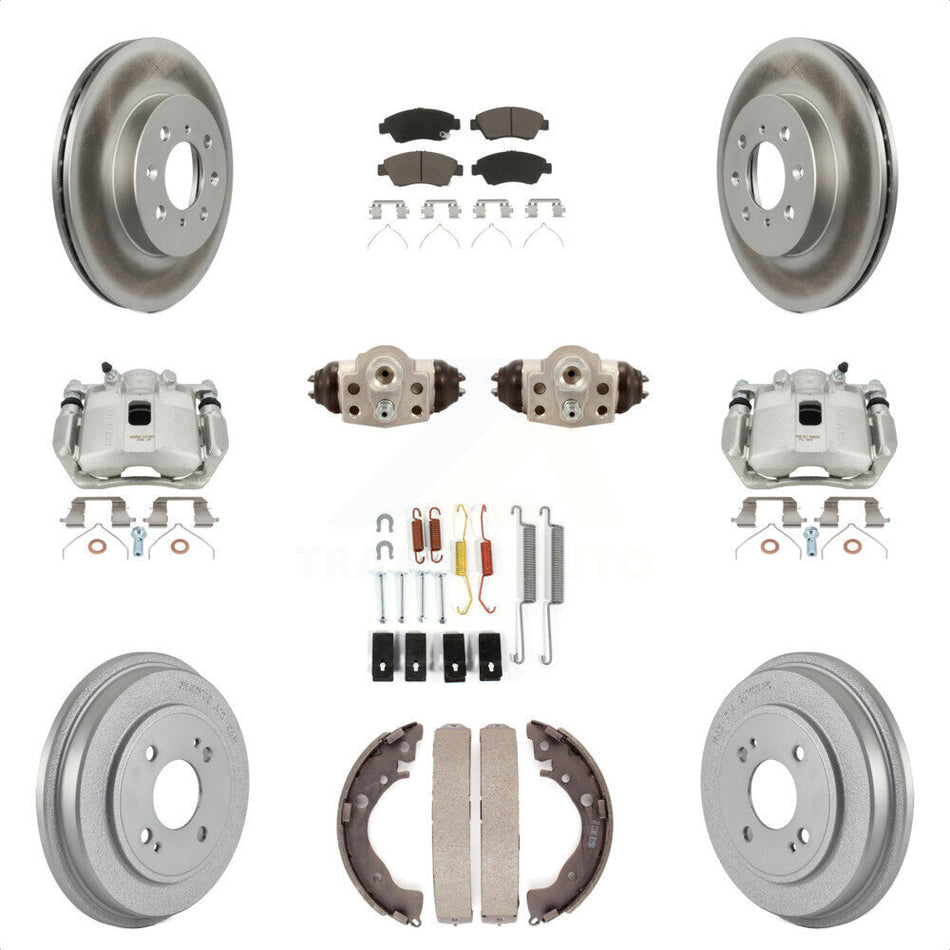 Front Rear Disc Brake Caliper Coated Rotors Drums Ceramic Pads Shoes Wheel Cylinders And Hardware Kit (11Pc) For Honda Fit KCG-100364C by Transit Auto