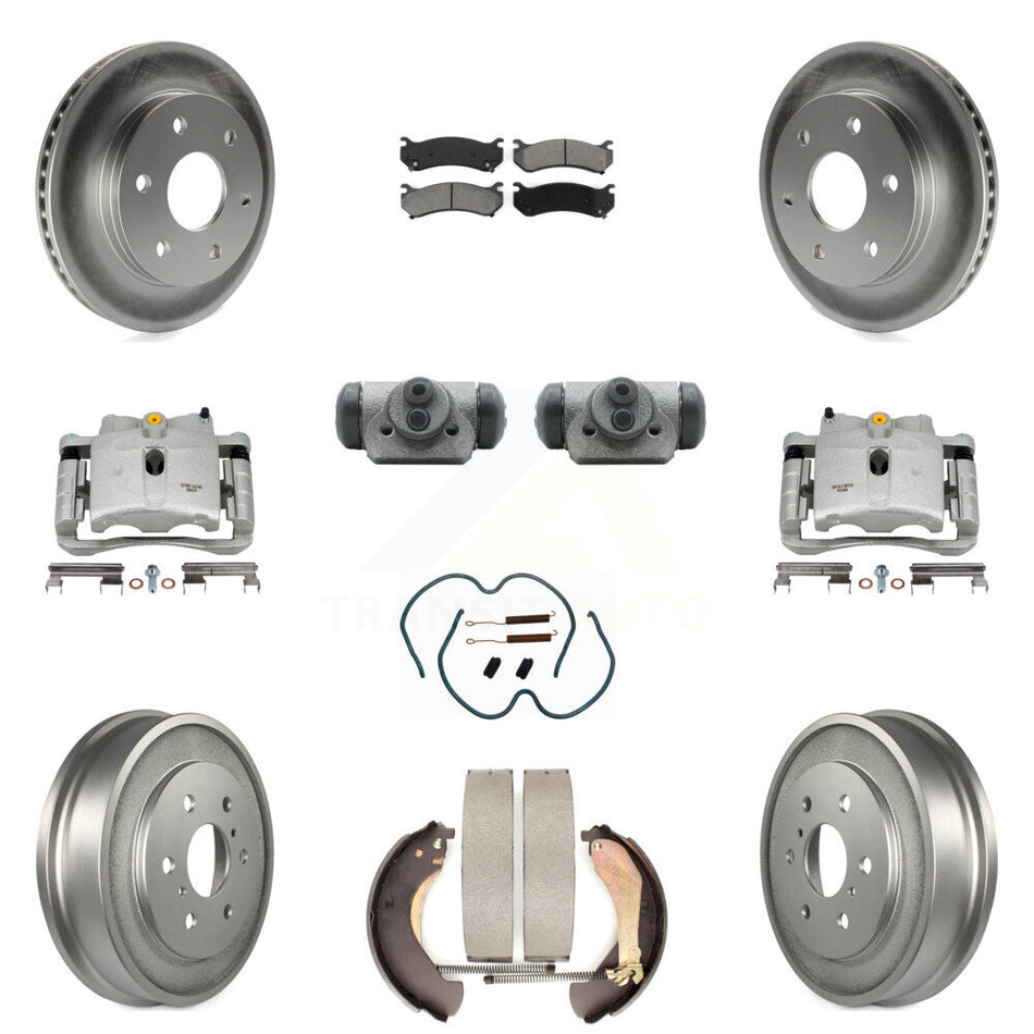 Front Rear Disc Brake Caliper Coated Rotor Drum Semi-Metallic Pad Shoes Wheel Cylinder And Hardware Kit (11Pc) For Chevrolet Silverado 1500 GMC Sierra Classic With 6400 Lb GVW KCG-100364S