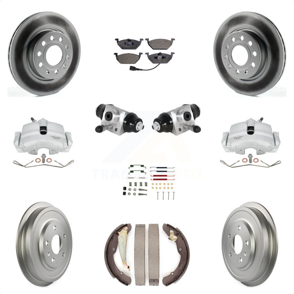 Front Rear Brake Caliper Coated Rotor Drum Ceramic Pad Shoes Cylinder Hardware Kit (11Pc) For 11-12 Volkswagen Jetta 2.5L with rear brakes With 280mm Diameter KCG-100364T by Transit Auto