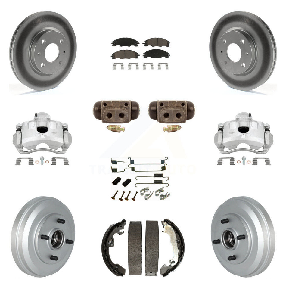 Front Rear Disc Brake Caliper Coated Rotor Drum Ceramic Pad Shoe Cylinder Kit (11Pc) For KCG-100365C
