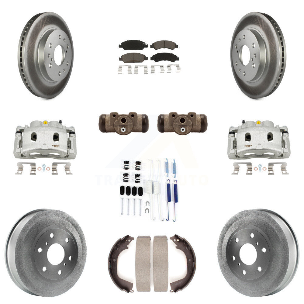 Front Rear Brake Caliper Coated Rotor Drum Ceramic Pad Shoes Cylinder Kit (11Pc) For GMC KCG-100367C