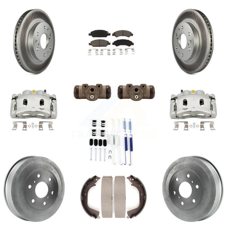 Front Rear Brake Caliper Coated Rotor Drum Ceramic Pad Shoes Cylinder Kit (11Pc) For GMC KCG-100367C