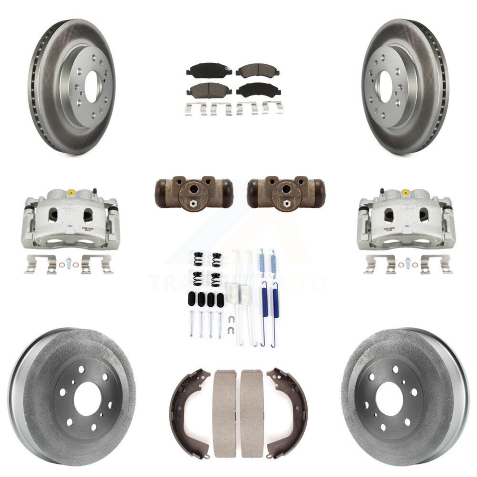 Front Rear Brake Caliper Coated Rotor Drum Ceramic Pad Shoes Cylinder Kit (11Pc) For GMC KCG-100367C
