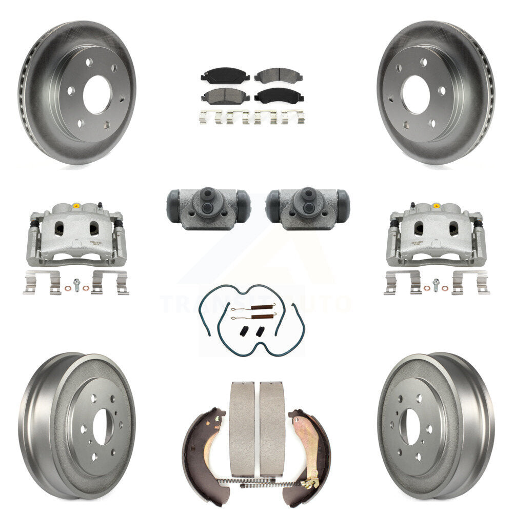 Front Rear Brake Caliper Coat Rotor Drum Semi-Metallic Pad Shoes Cylinder Kit (11Pc) For KCG-100368S