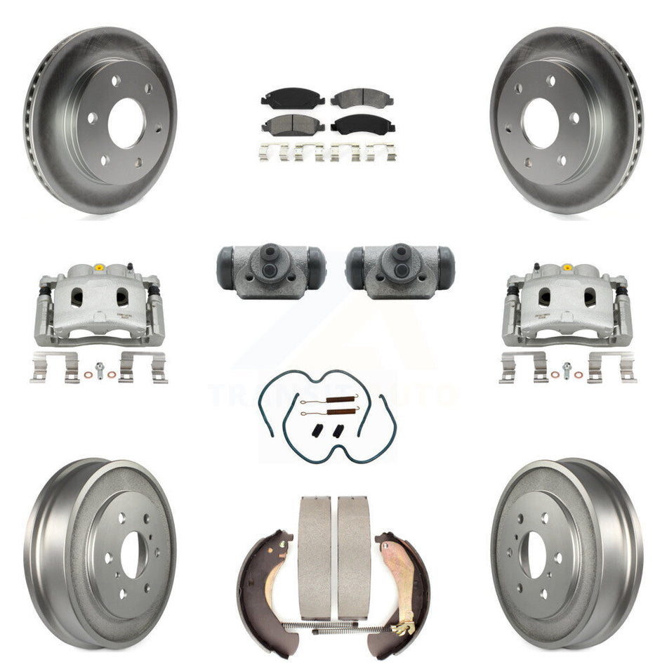 Front Rear Brake Caliper Coat Rotor Drum Semi-Metallic Pad Shoes Cylinder Kit (11Pc) For KCG-100368S