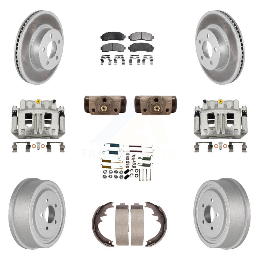 Front Rear Brake Caliper Coated Rotor Drum Ceramic Pad Shoe Cylinder Kit (11Pc) For Ford KCG-100368T