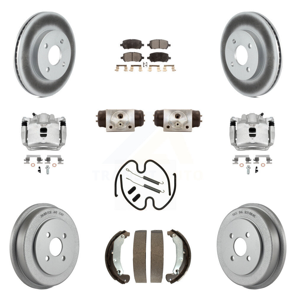 Front Rear Disc Brake Caliper Coated Rotor Drum Ceramic Pad Shoe Cylinder Kit (11Pc) For KCG-100369T