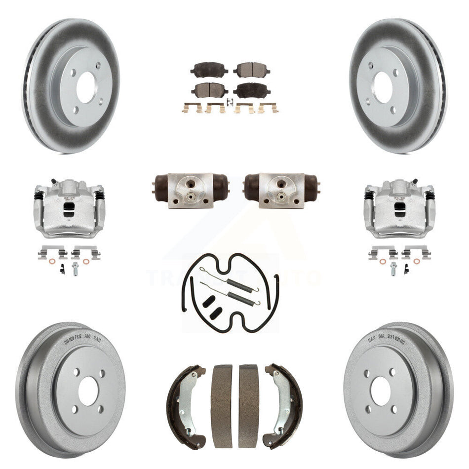 Front Rear Disc Brake Caliper Coated Rotor Drum Ceramic Pad Shoe Cylinder Kit (11Pc) For KCG-100369T