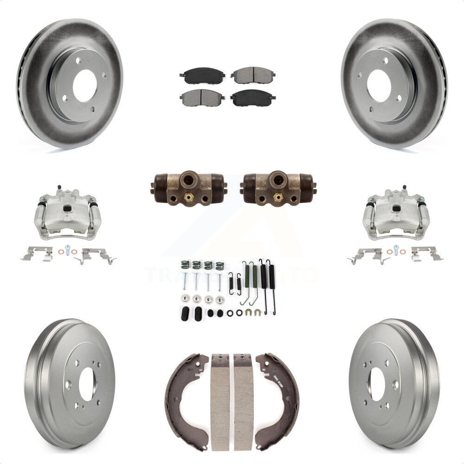 Front Rear Disc Brake Caliper Coated Rotors Drums Semi-Metallic Pads Shoes Wheel Cylinders And Hardware Kit (11Pc) For Nissan Sentra KCG-100370S by Transit Auto