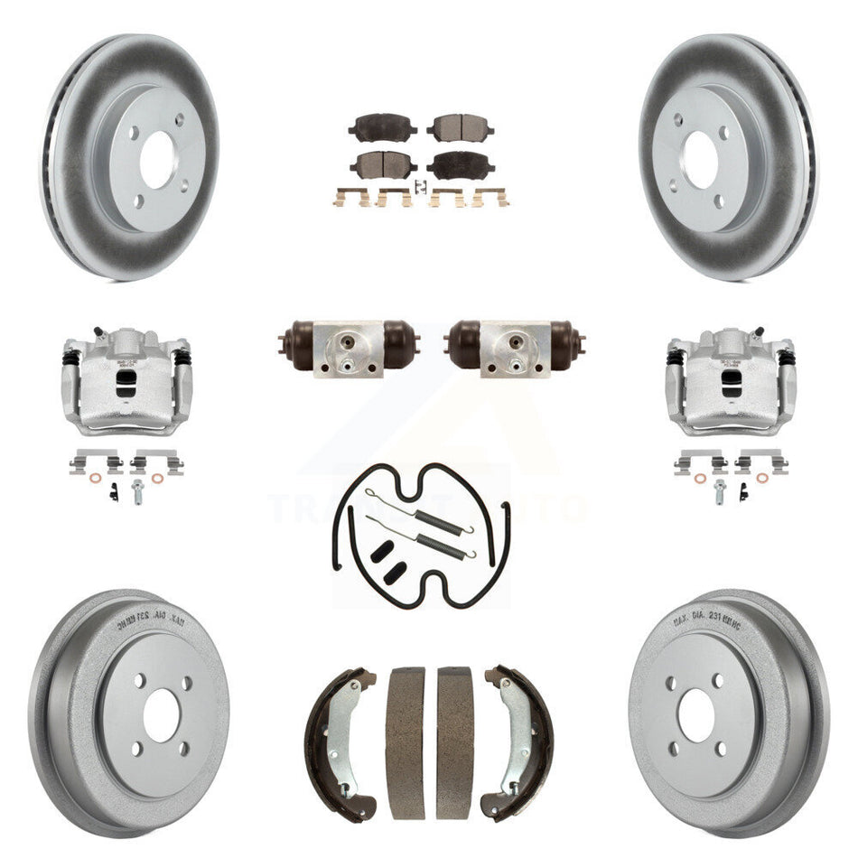 Front Rear Brake Caliper Coat Rotor Drum Ceramic Pad Shoe Cylinder Kit (11Pc) For Saturn KCG-100370T