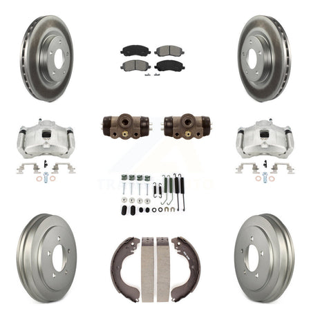 Front Rear Brake Caliper Coat Rotor Drum Semi-Metallic Pad Shoes Cylinder Kit (11Pc) For KCG-100371S