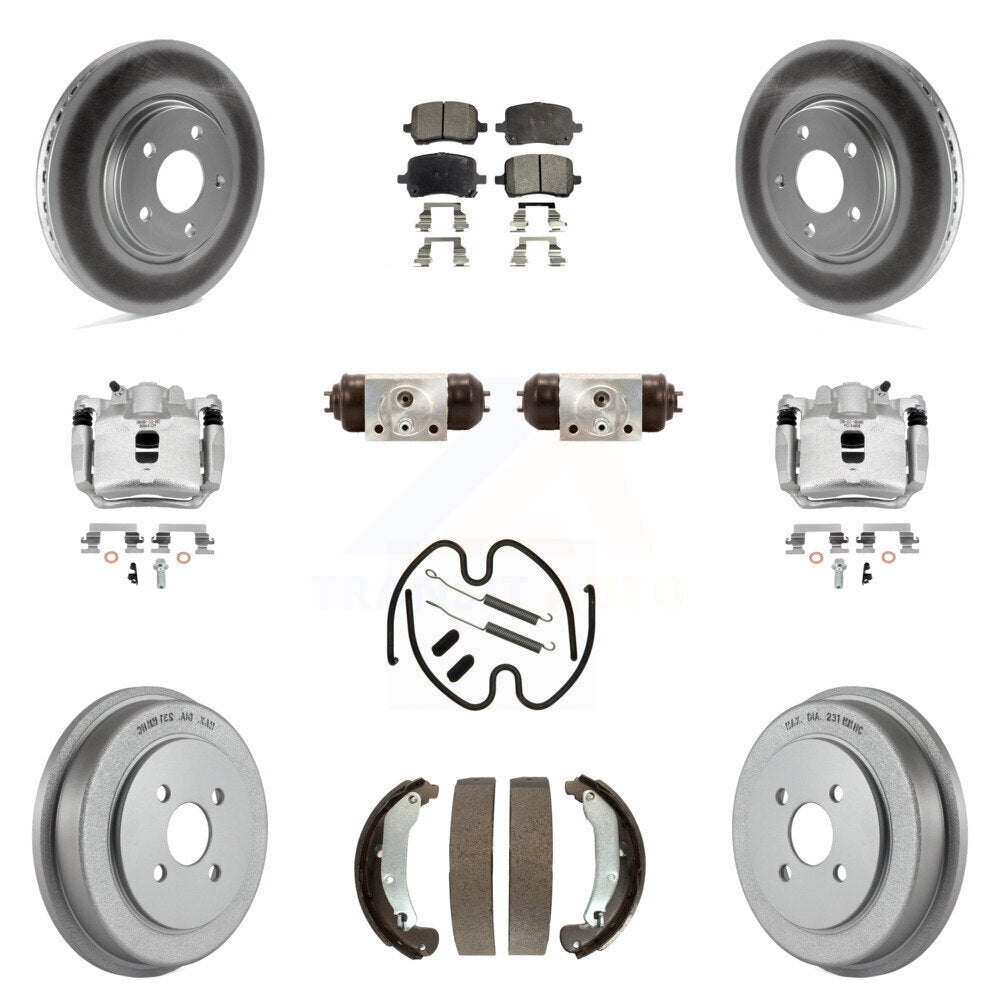 Front Rear Disc Brake Caliper Coated Rotor Drum Ceramic Pad Shoe Cylinder Kit (11Pc) For KCG-100371T