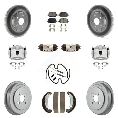 Front Rear Disc Brake Caliper Coated Rotor Drum Ceramic Pad Shoe Cylinder Kit (11Pc) For KCG-100371T