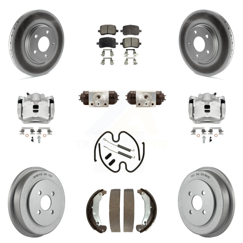Front Rear Disc Brake Caliper Coated Rotor Drum Ceramic Pad Shoe Cylinder Kit (11Pc) For KCG-100371T