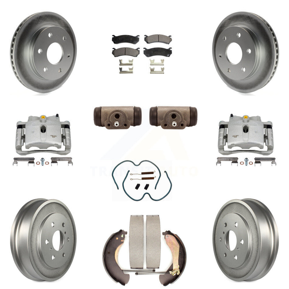 Front Rear Disc Brake Caliper Coated Rotors Drums Ceramic Pads Shoes Wheel Cylinders And Hardware Kit (11Pc) For Chevrolet Silverado 1500 GMC Sierra Classic With 7000 Lb GVW KCG-100372T