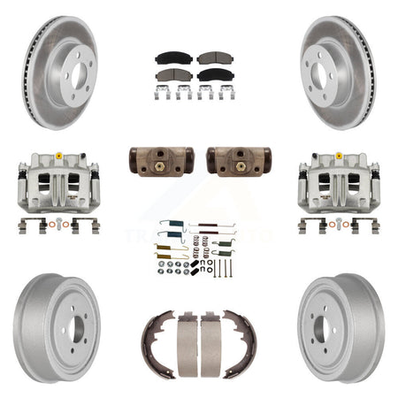 Front Rear Brake Caliper Coated Rotor Drum Ceramic Pad Shoe Cylinder Kit (11Pc) For Ford KCG-100373C