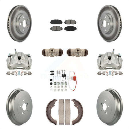 Front Rear Disc Brake Caliper Coated Rotors Drums Semi-Metallic Pads Shoes Wheel Cylinders And Hardware Kit (11Pc) For 2009-2013 Toyota Corolla KCG-100373S by Transit Auto