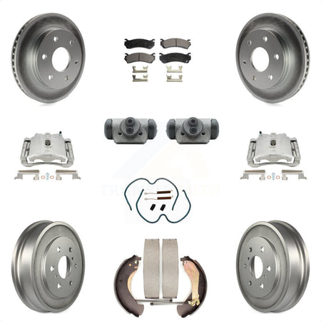 Front Rear Disc Brake Caliper Coated Rotors Drums Ceramic Pads Shoes Wheel Cylinders And Hardware Kit (11Pc) For Chevrolet Silverado 1500 GMC Sierra Classic With 6400 Lb GVW KCG-100373T by Transit Auto